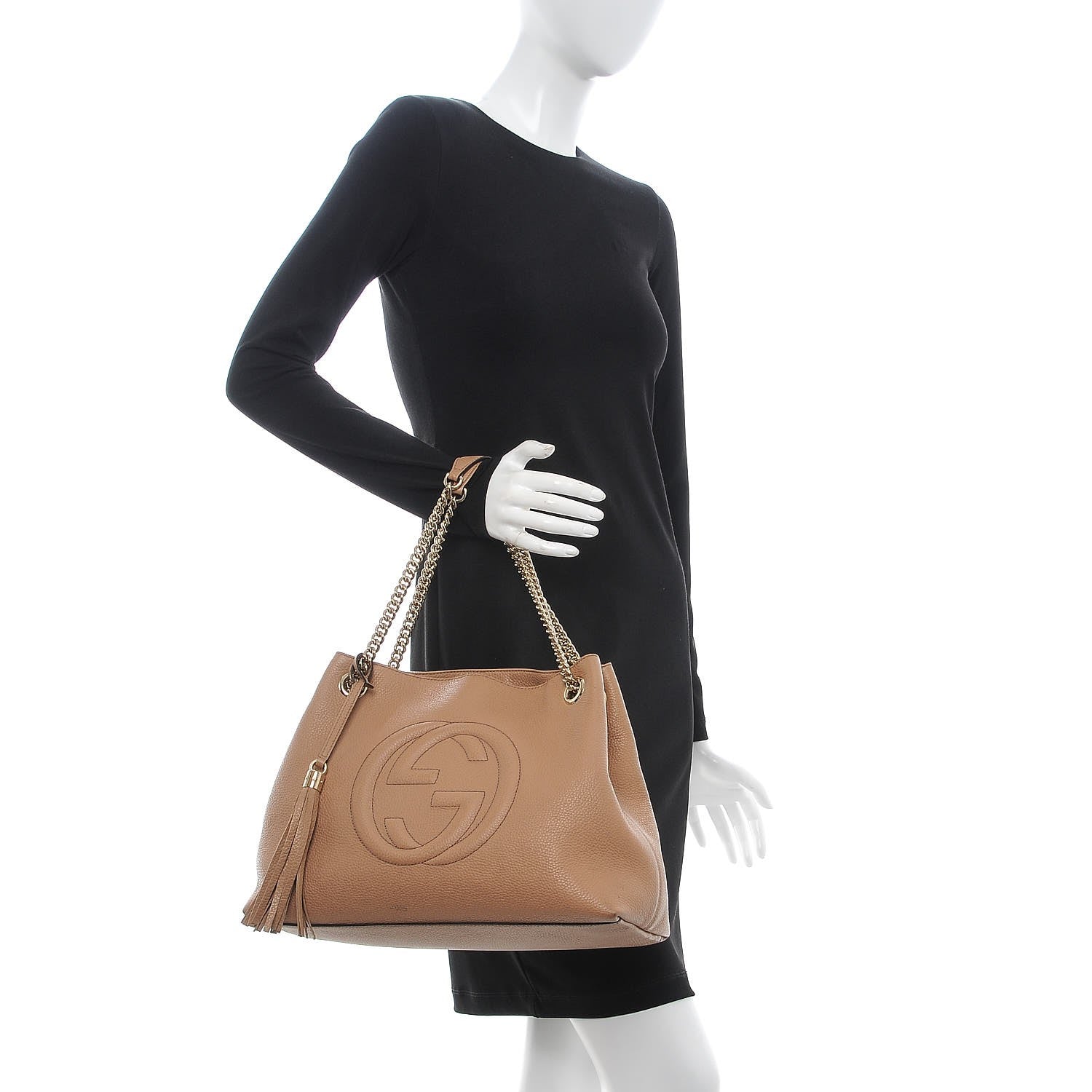 Gucci Pebbled Calfskin Medium Soho Chain Shoulder Bag Rose Beige 2 of 12