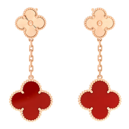 Van Cleef & Arpels 18K Rose Gold Guilloche Carnelian 2 Motifs Magic Alhambra Clip On Earrings 1 of 4