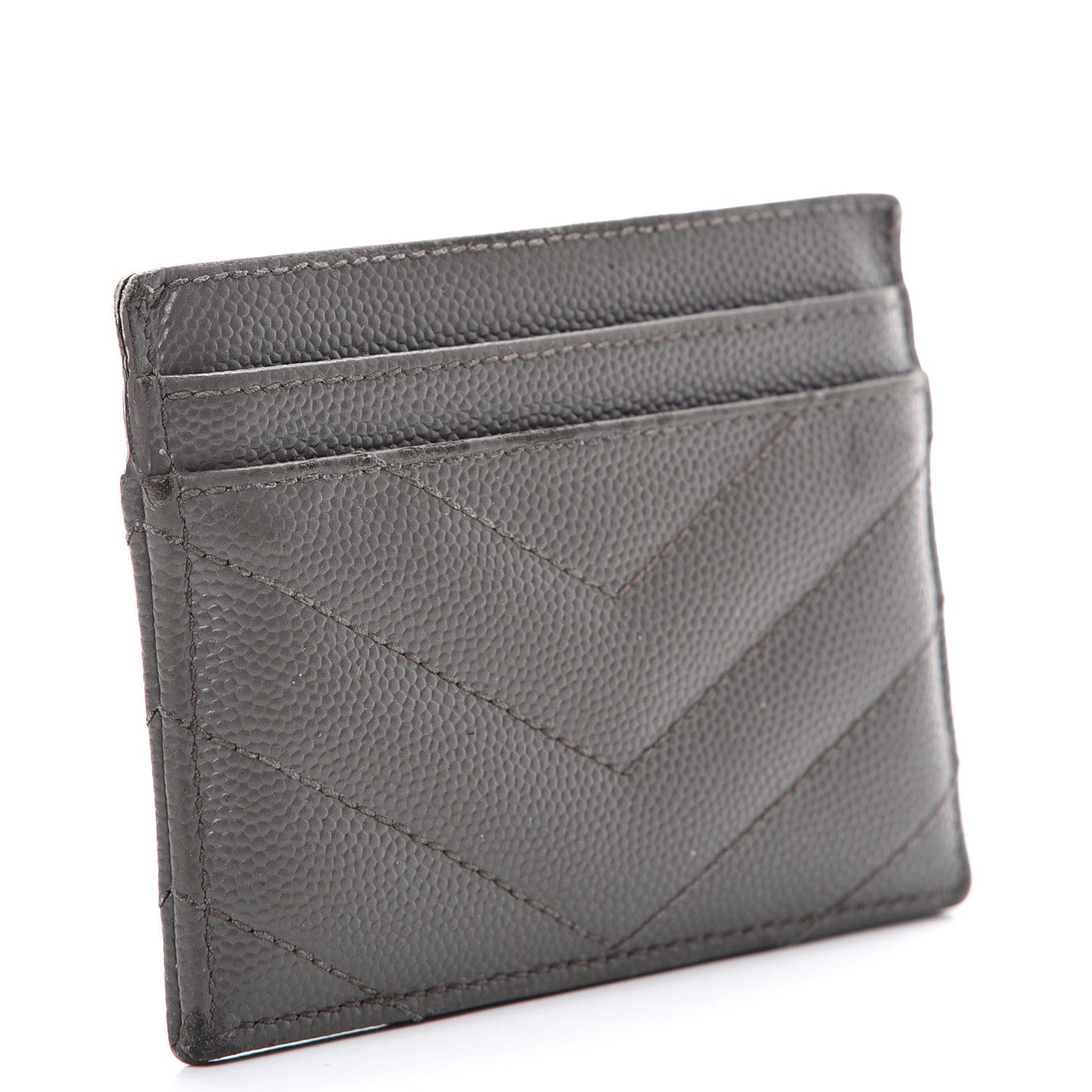 Saint Laurent Grain De Poudre Matelasse Chevron Monogram Card Case Coal 2 of 12