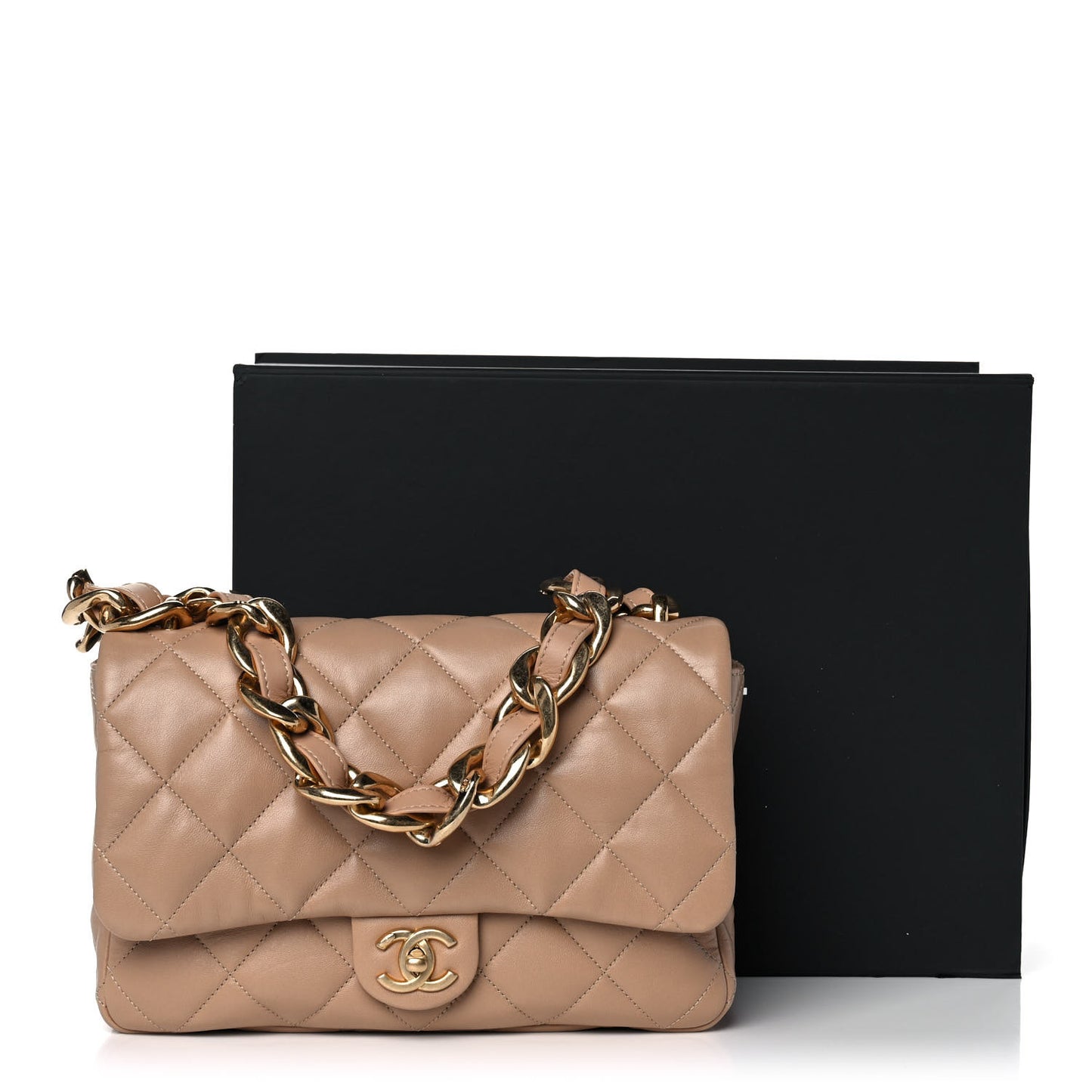 Lambskin Quilted Large Flap Bag Beige