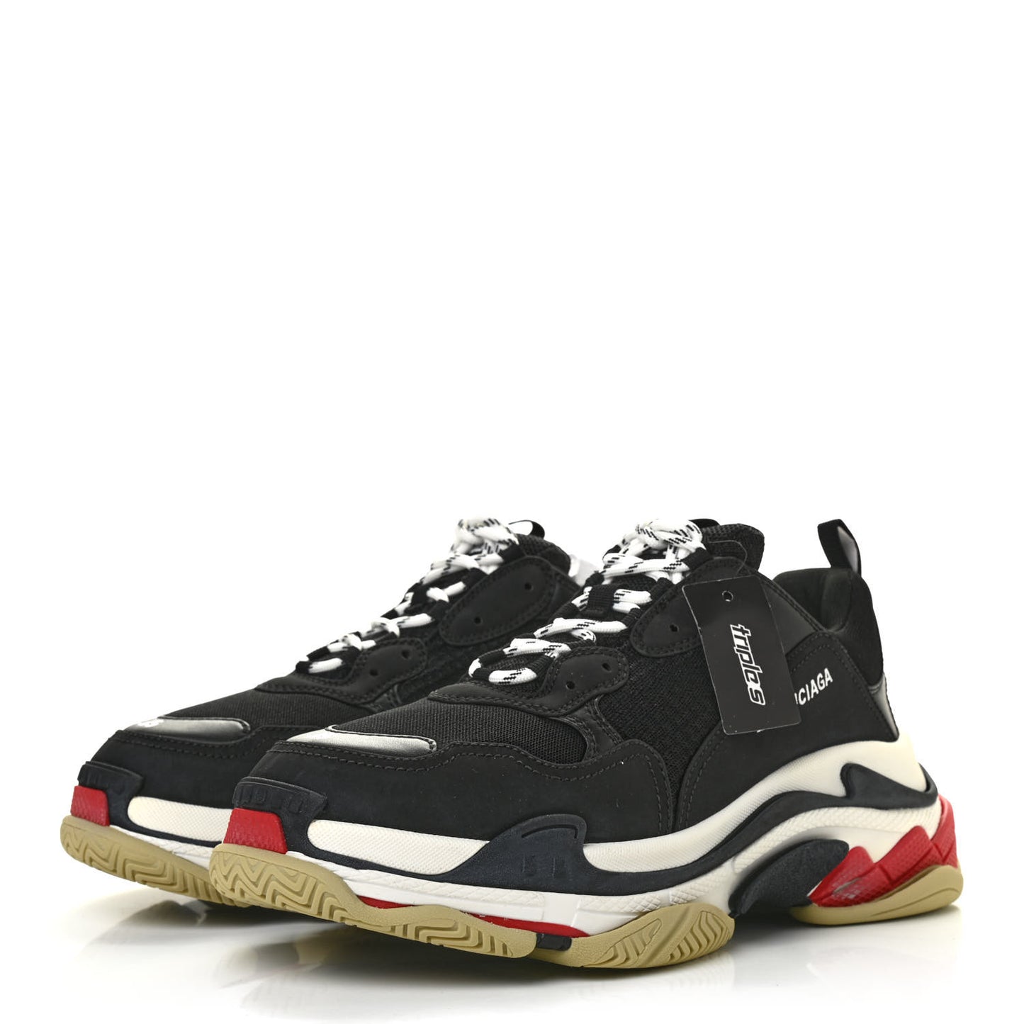 Fabric Mesh Washed Effect Mens Triple S Sneakers 45 Black Red
