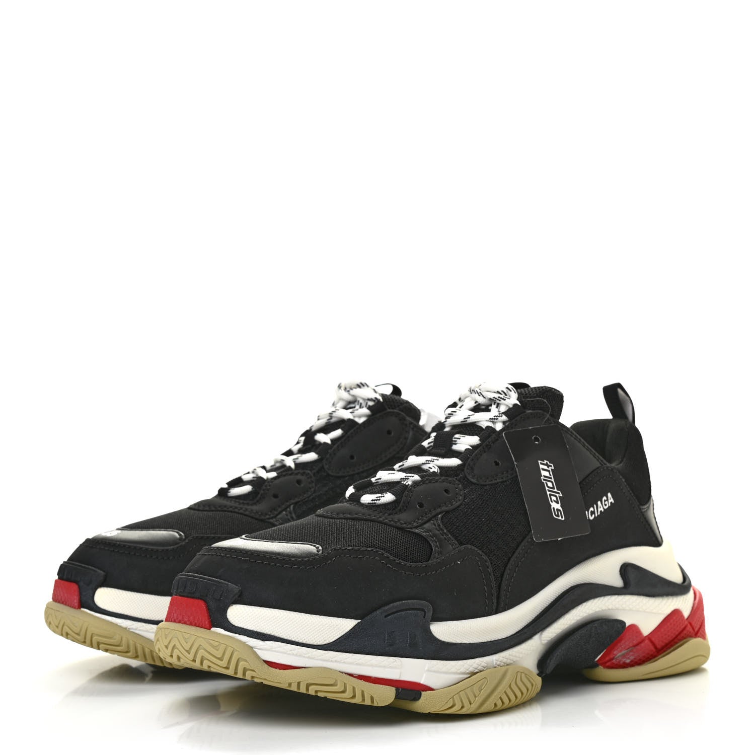 Balenciaga Fabric Mesh Washed Effect Mens Triple S Sneakers 45 Black Red 3 of 9