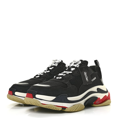 Balenciaga Fabric Mesh Washed Effect Mens Triple S Sneakers 45 Black Red 3 of 9