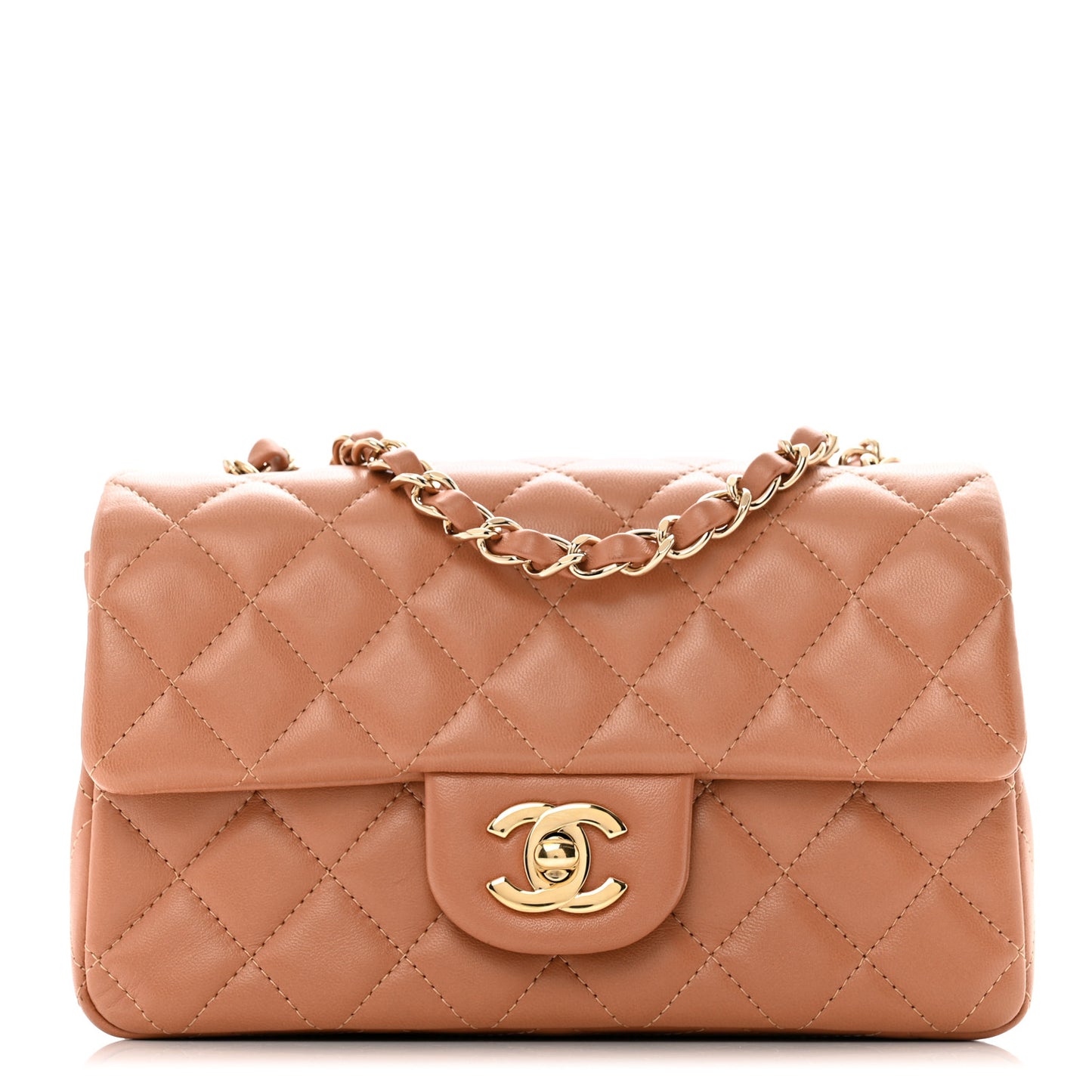 Lambskin Quilted Mini Rectangular Flap Brown