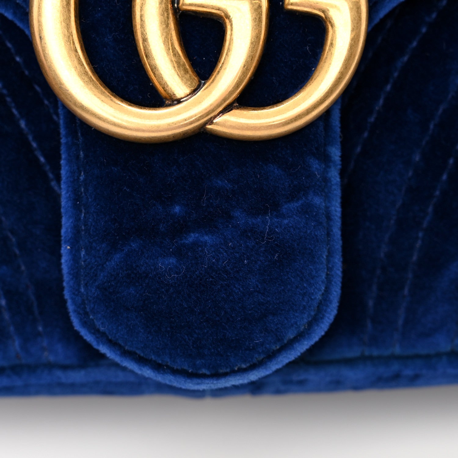 Gucci Velvet Matelasse Small GG Marmont Shoulder Bag Cobalt Blue 11 of 17