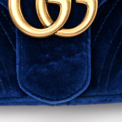 Gucci Velvet Matelasse Small GG Marmont Shoulder Bag Cobalt Blue 11 of 17