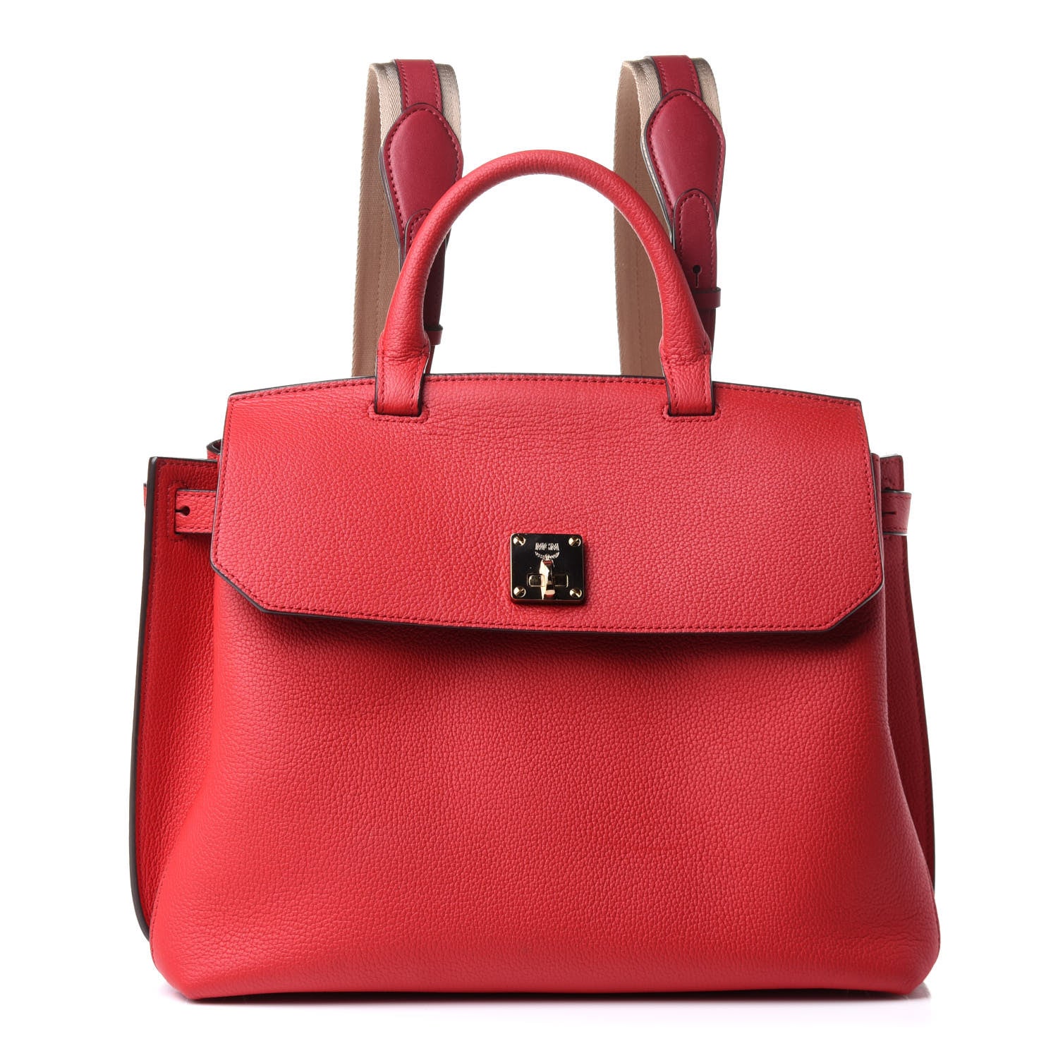 MCM Grained Calfskin Large Milla Convertible Backpack Ruby Red 1 of 11