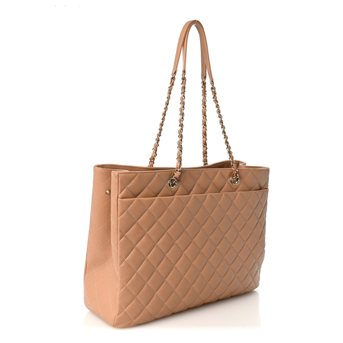 Caviar Quilted Large Classic Shopping Tote Dark Beige