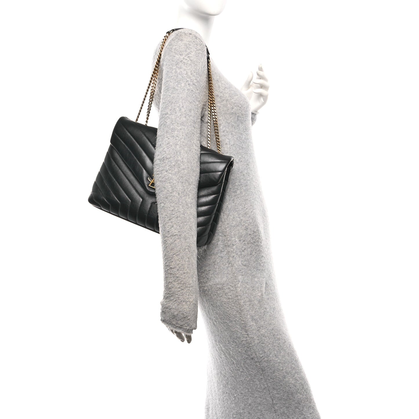Calfskin Y Quilted Monogram Medium Loulou Chain Satchel Black