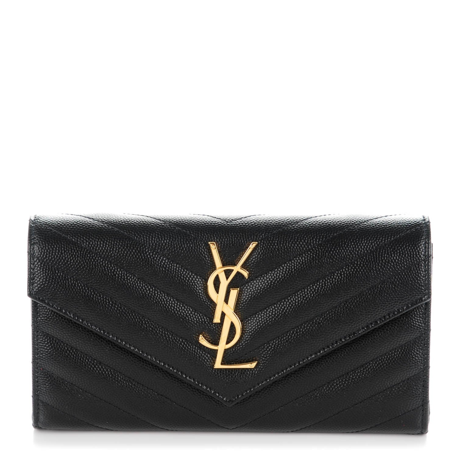 Saint Laurent Grain De Poudre Matelasse Chevron Small Monogram Chain Wallet Black 1 of 8