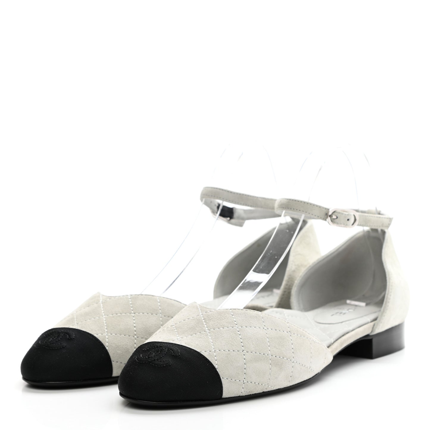 Suede Grosgrain Cap Toe CC Mary Jane Flats 40.5 Grey Black