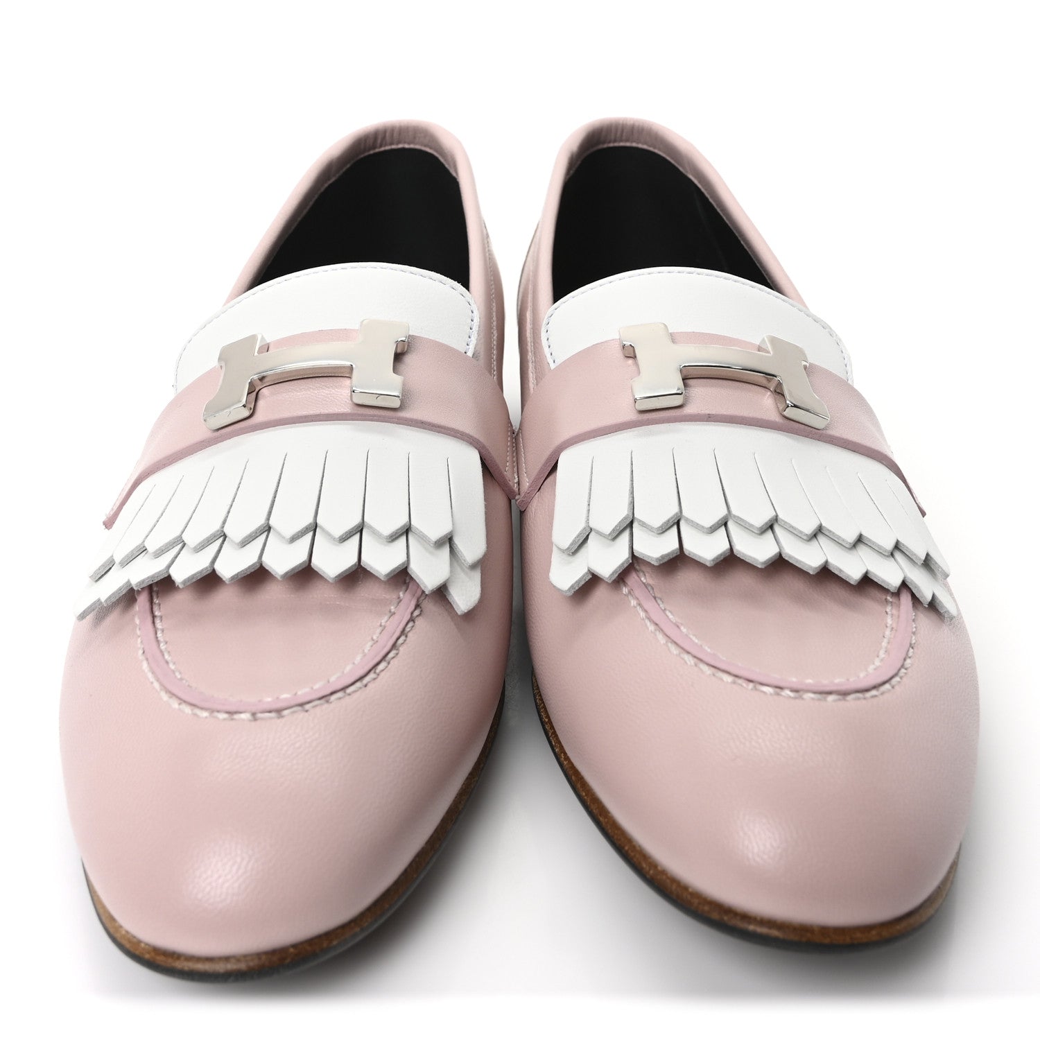 Hermes Goatskin Womens Royal Loafers 39 Rose Porcelain White 3 of 9