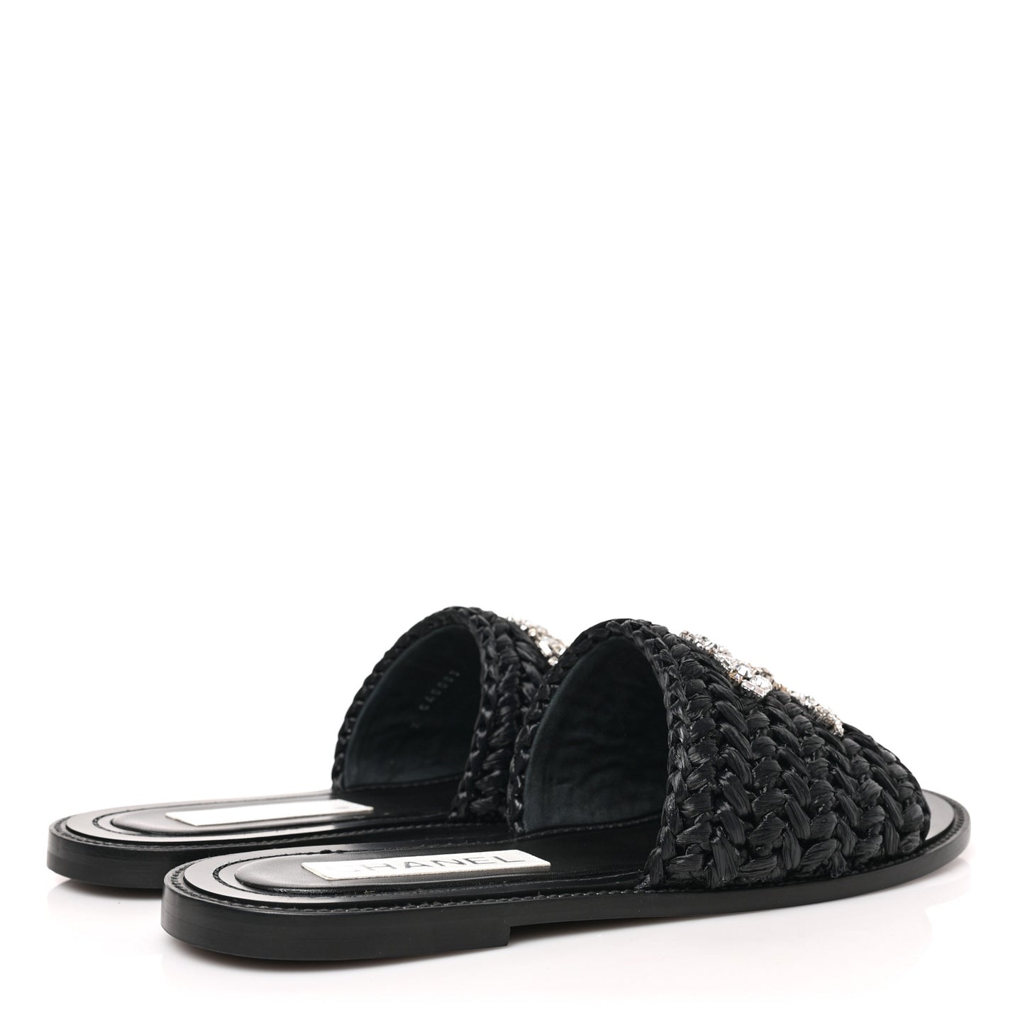 Raffia Crystal CC Mules Sandals 38.5 Black