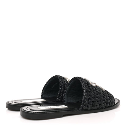 Chanel Raffia Crystal CC Mules Sandals 38.5 Black 4 of 9