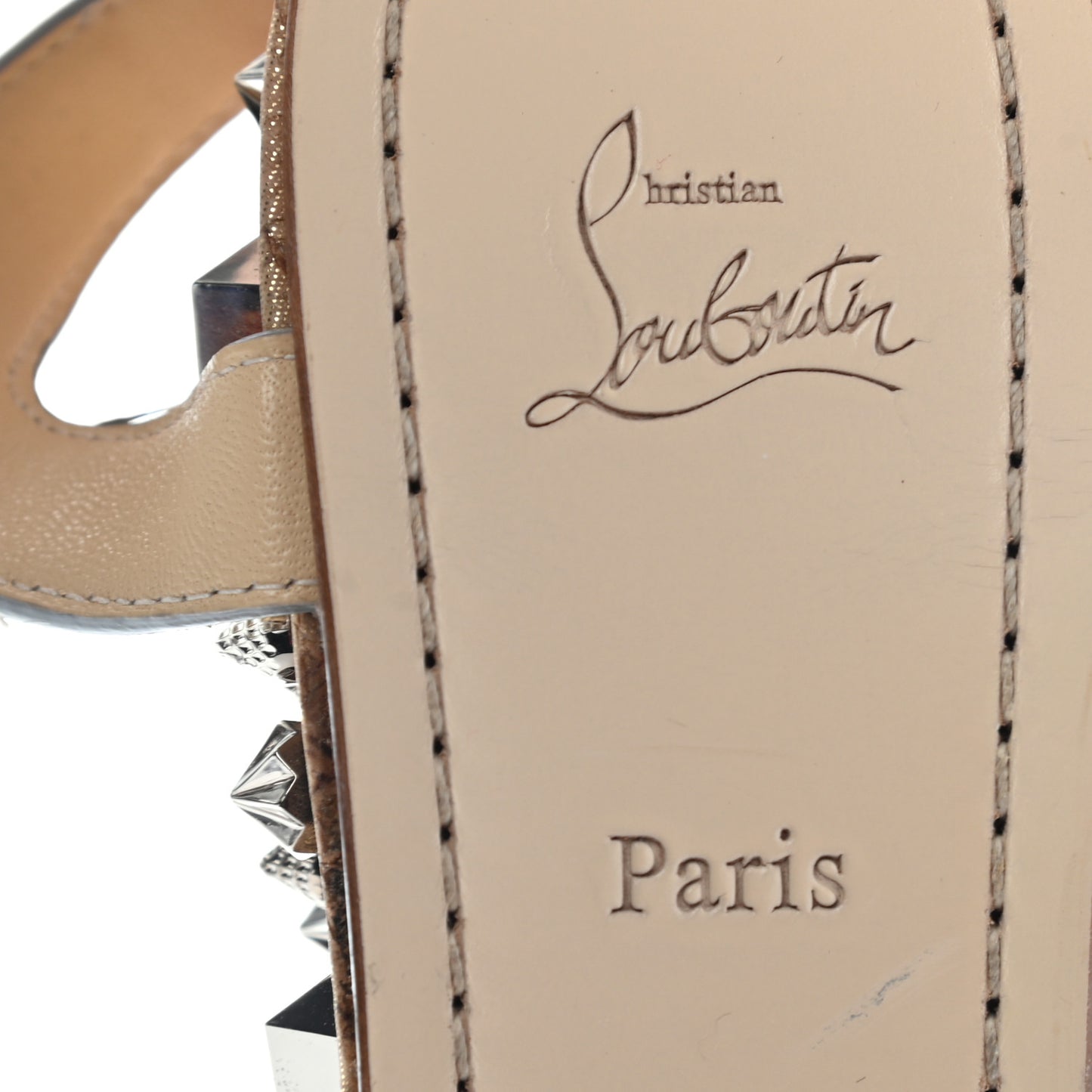 Calfskin Lame Cork Almericca 120 Studded Wedge Sandals 41 Silver