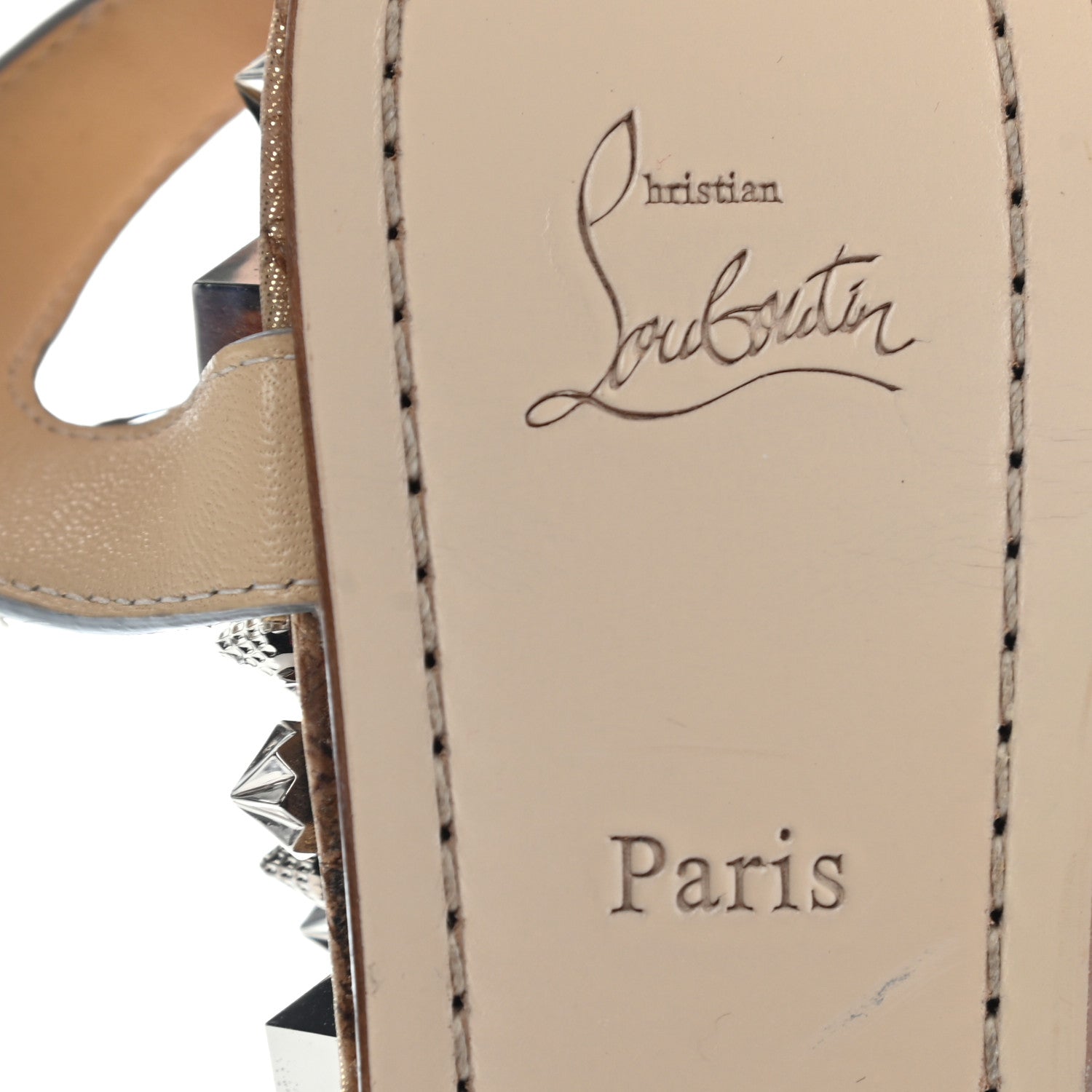 Christian Louboutin Calfskin Lame Cork Almericca 120 Studded Wedge Sandals 41 Silver 14 of 14