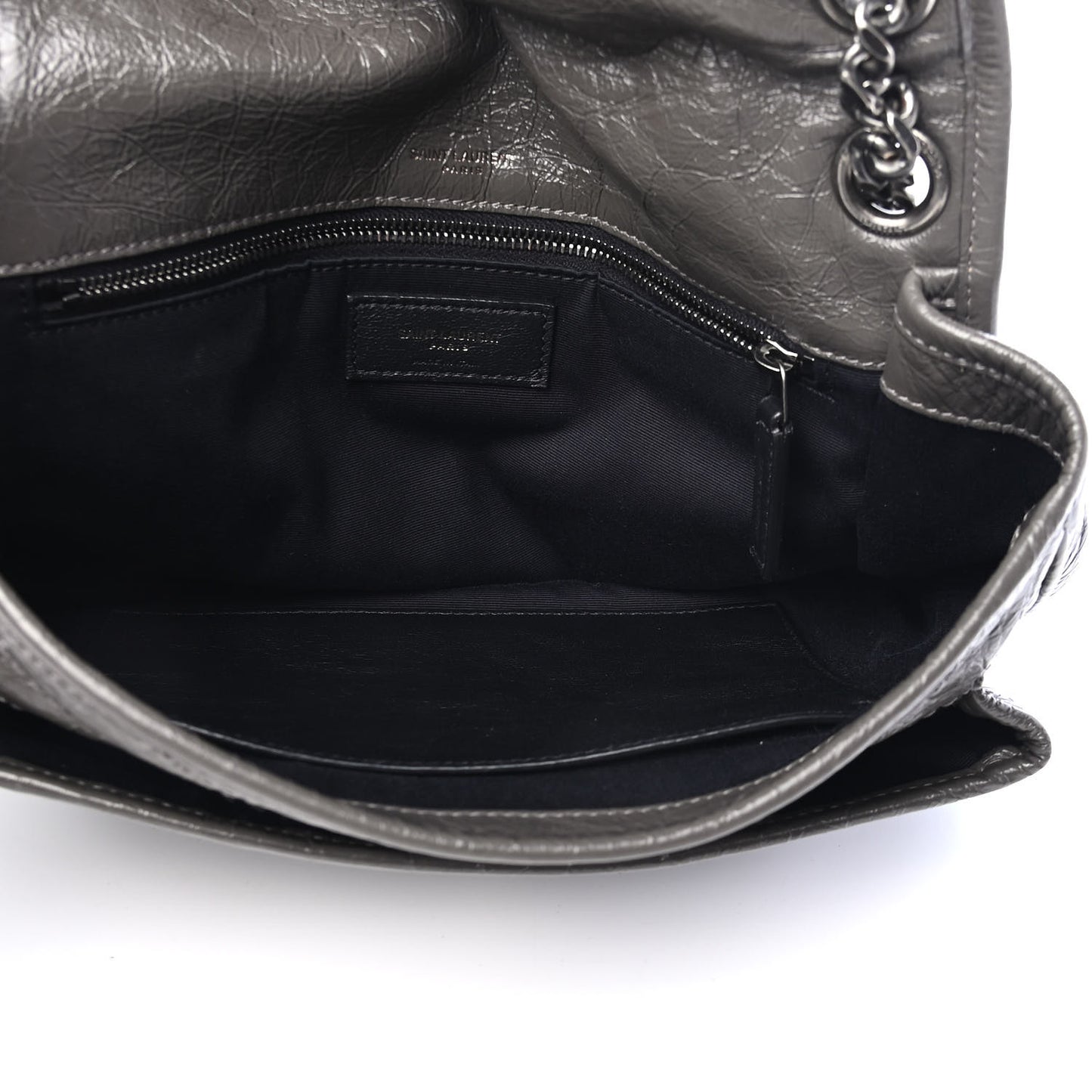 Crinkled Calfskin Matelasse Monogram Medium Niki Chain Satchel Asphalt
