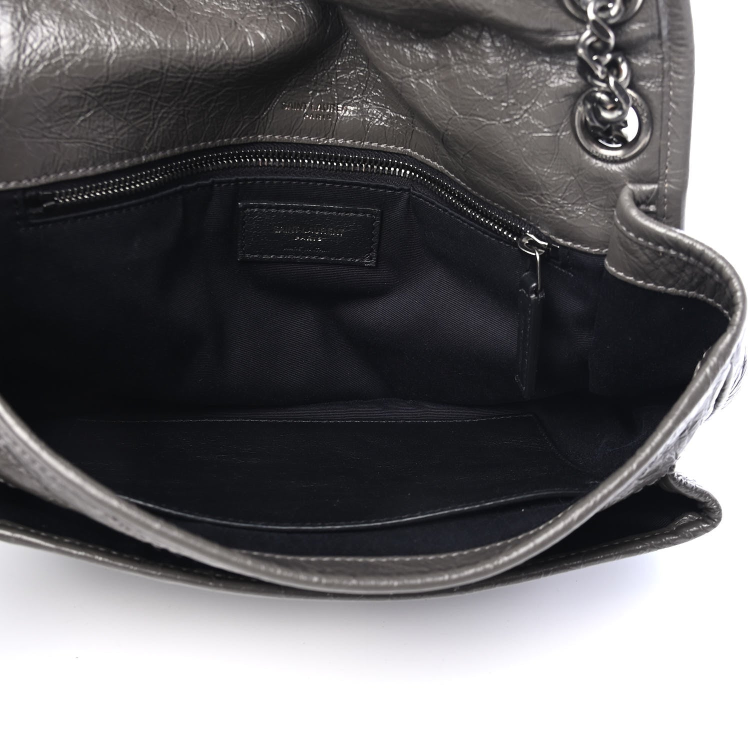 Saint Laurent Crinkled Calfskin Matelasse Monogram Medium Niki Chain Satchel Asphalt 5 of 9