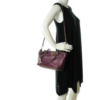 Valentino Garavani Vitello Small Rockstud Tote Purple Violet 2 of 7