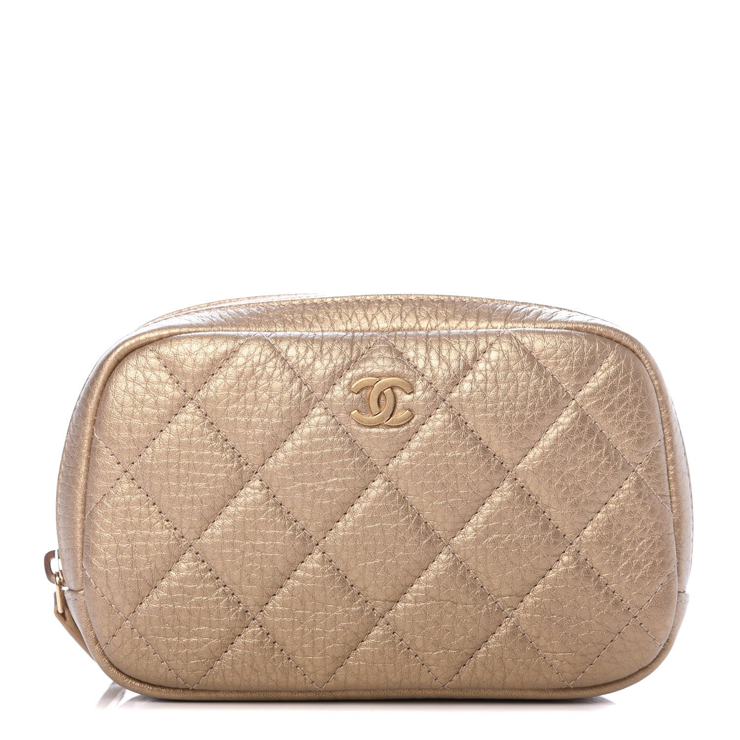 Chanel Metallic Calfskin Quilted Small Curvy Pouch Cosmetic Case Gold 1 of 7
