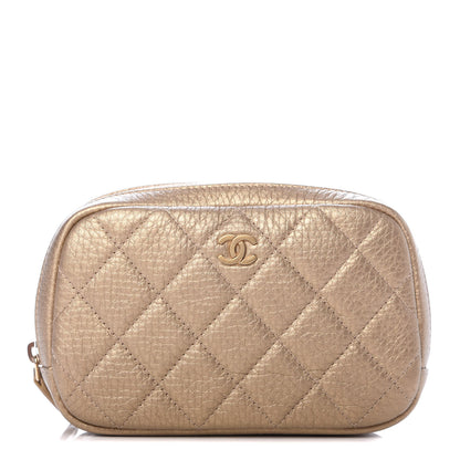 Chanel Metallic Calfskin Quilted Small Curvy Pouch Cosmetic Case Gold 1 of 7