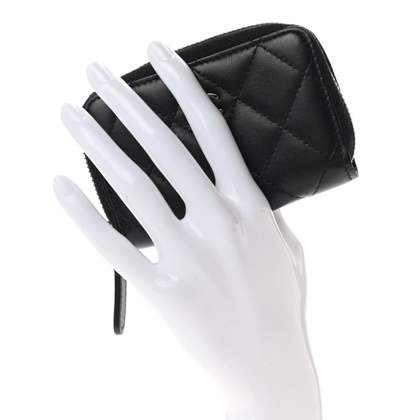 Lambskin Quilted Zip Around Coin Purse Black