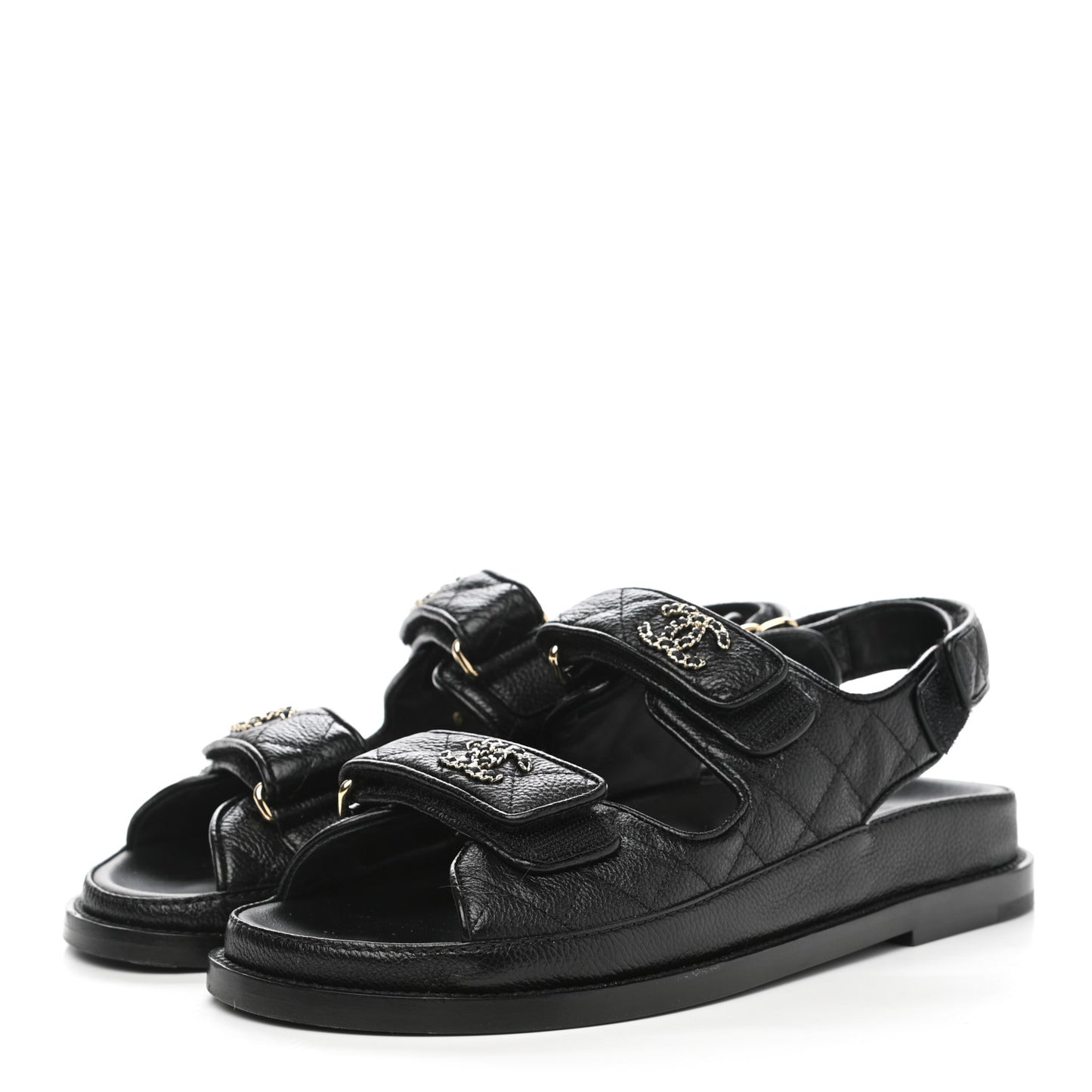Grained Calfskin Velcro Dad Sandals 36 Black