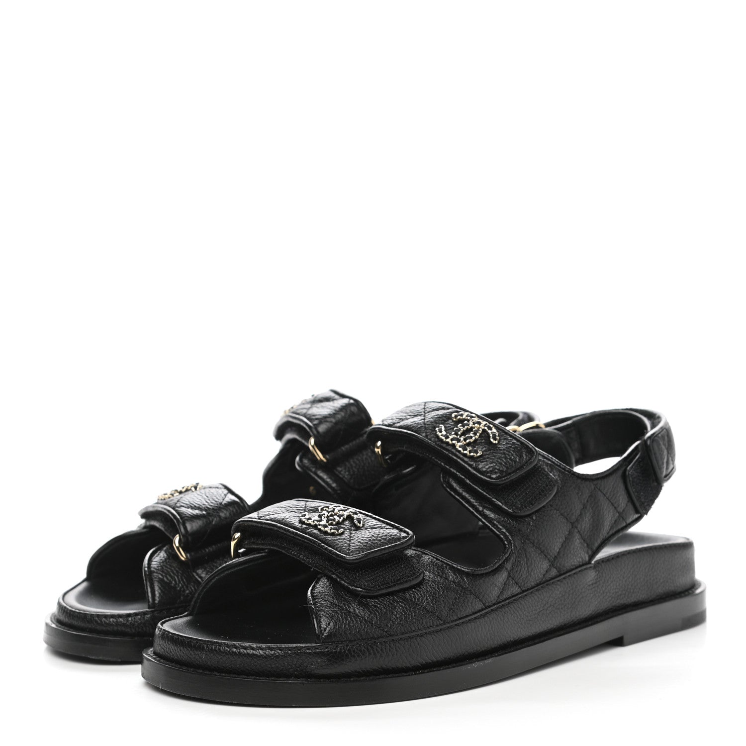 Chanel Grained Calfskin Velcro Dad Sandals 36 Black 3 of 10