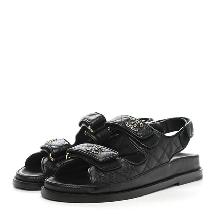 Chanel Grained Calfskin Velcro Dad Sandals 36 Black 3 of 10
