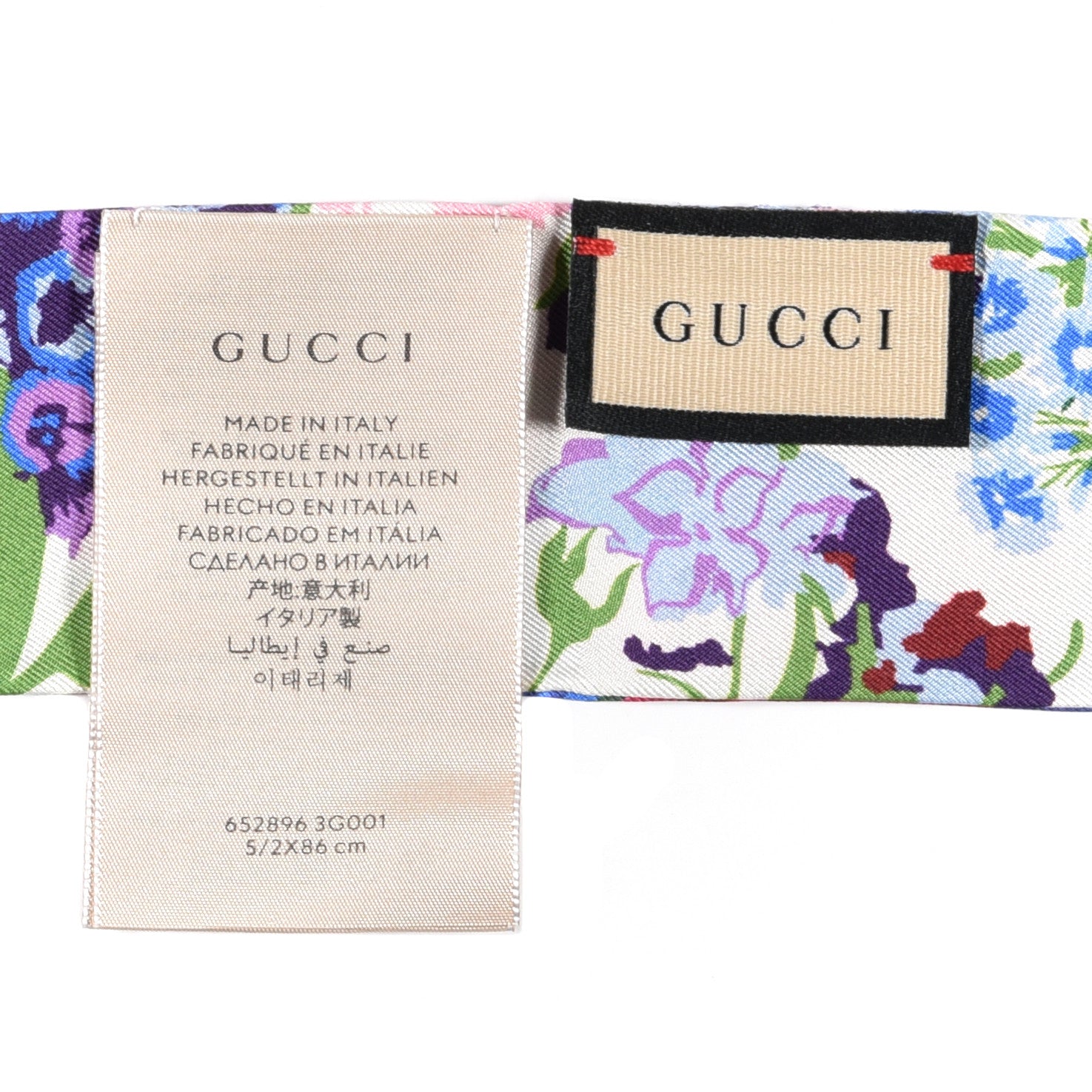 Gucci X KEN SCOTT Silk Twill Floral Print Neck Bow Scarf Ivory Dark Purple 3 of 3