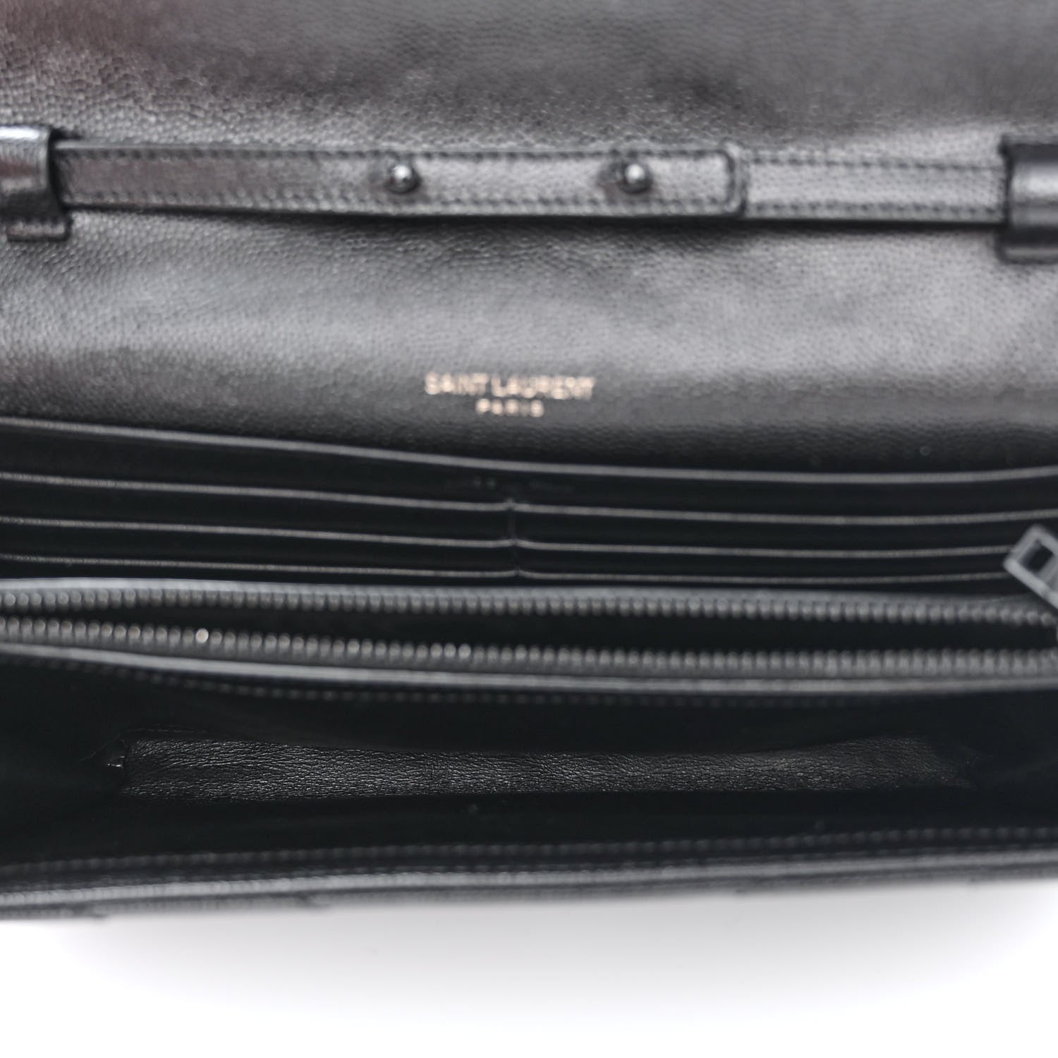 Saint Laurent Grain De Poudre Matelasse Chevron Monogram Monochrome Chain Wallet Black 5 of 10
