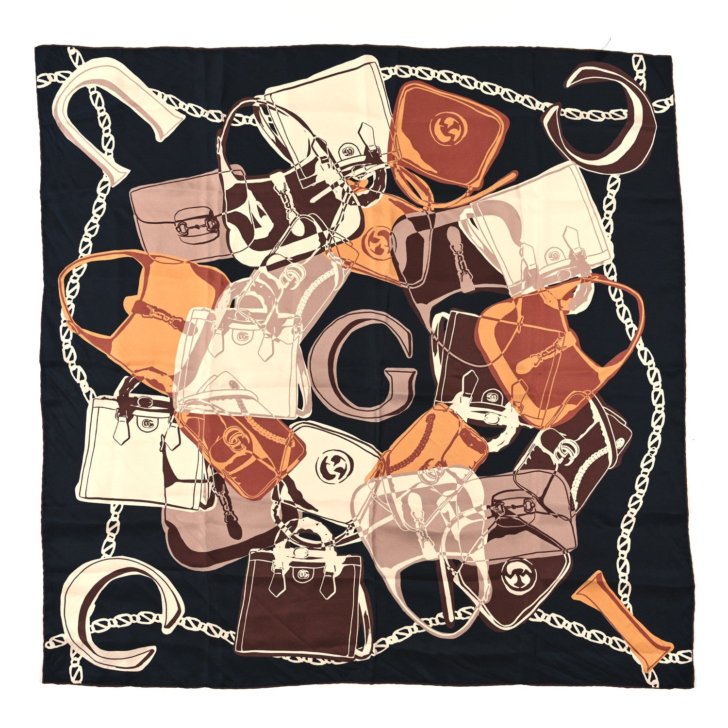 Gucci Silk Twill Bag Print Square Scarf Black 1 of 3