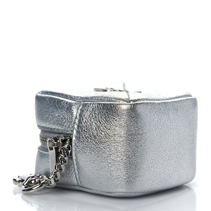 Saint Laurent Crinkled Lame Calfskin Jaime Cube Charm Keychain Silver 4 of 9