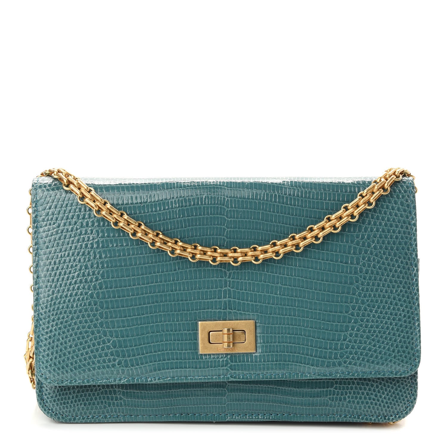 Chanel Lizard Reissue Wallet on Chain WOC Green 1 of 10