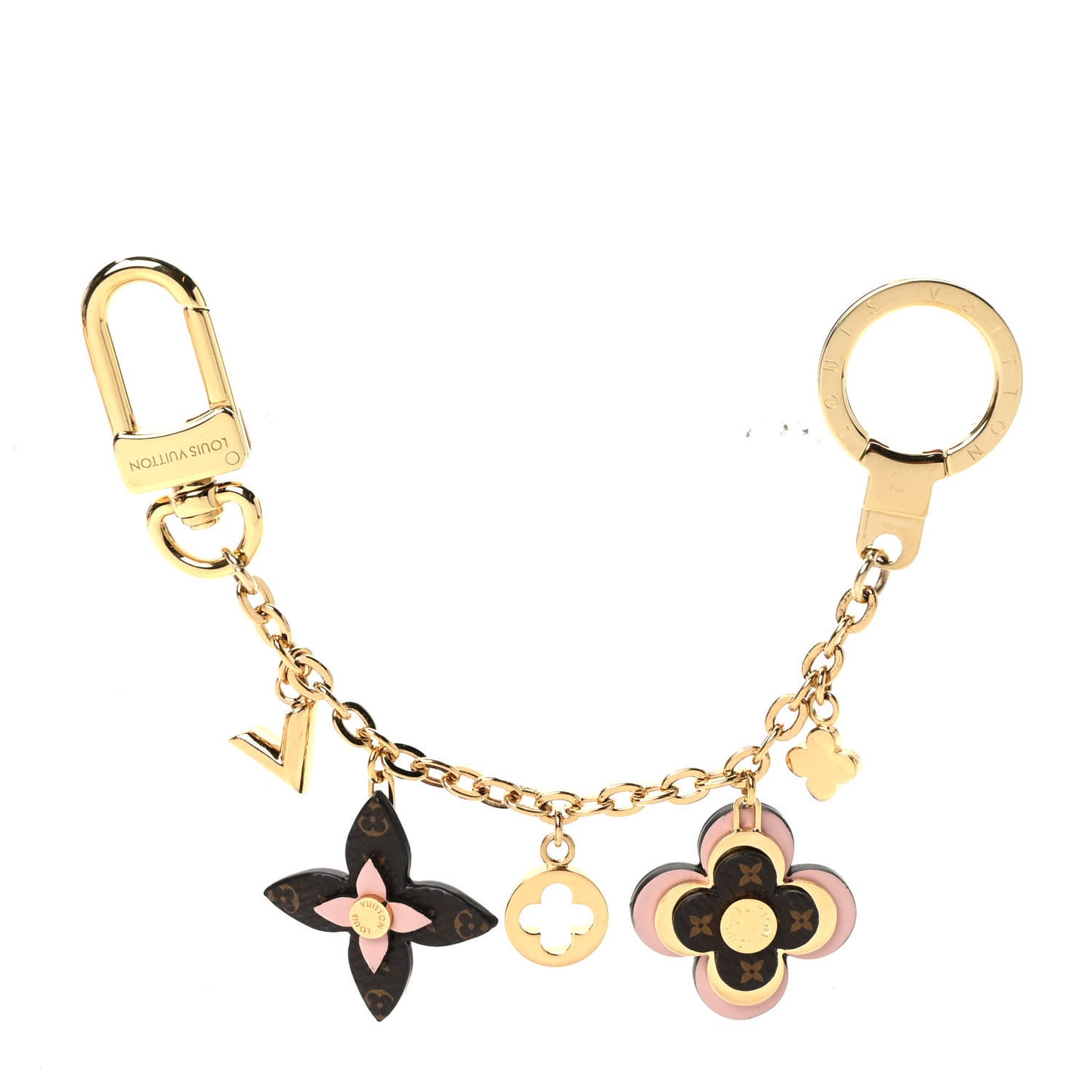 Brass Monogram Blooming Flowers Bag Charm Key Holder Rose Ballerine
