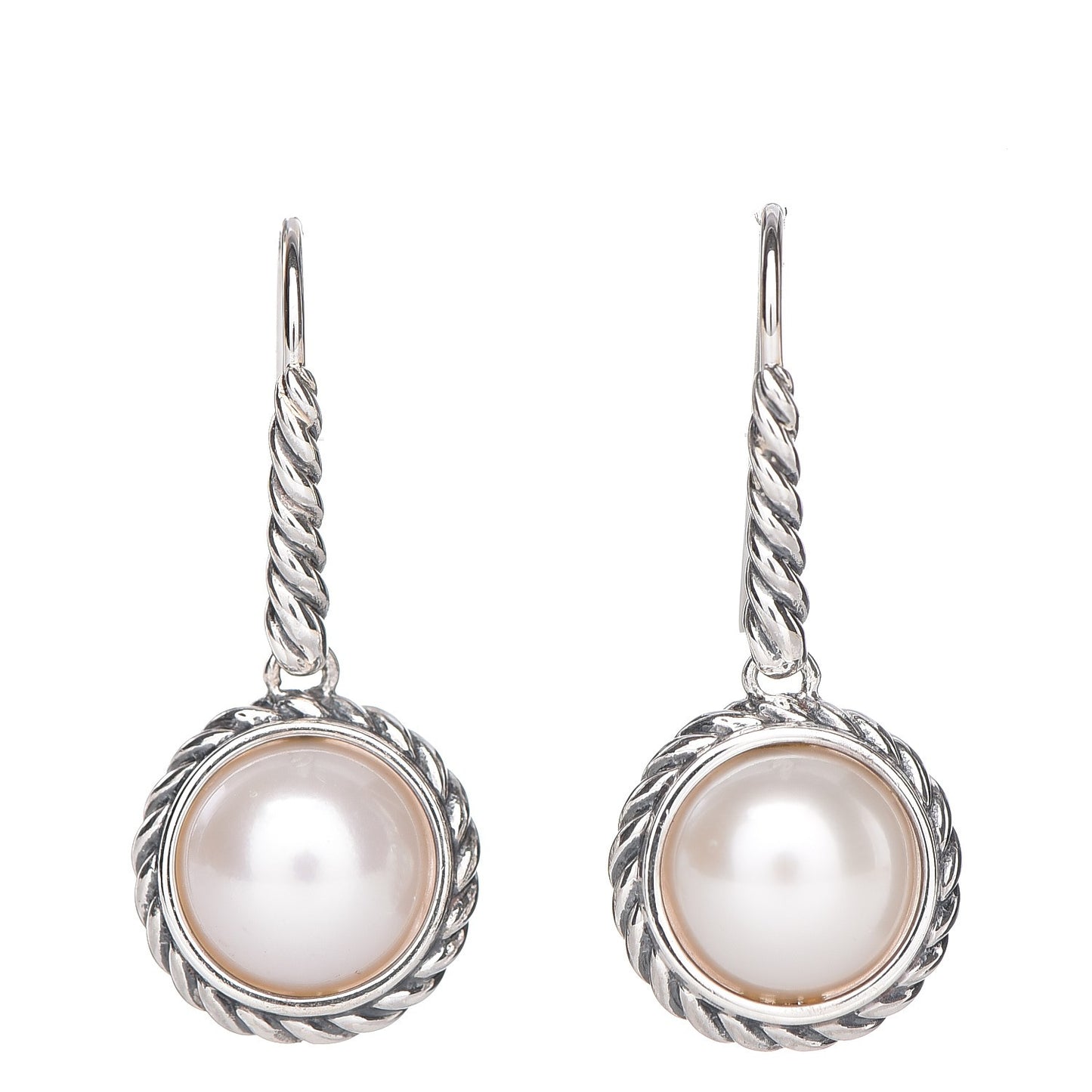 Sterling Silver Pearl 9mm Cable Drop Earrings