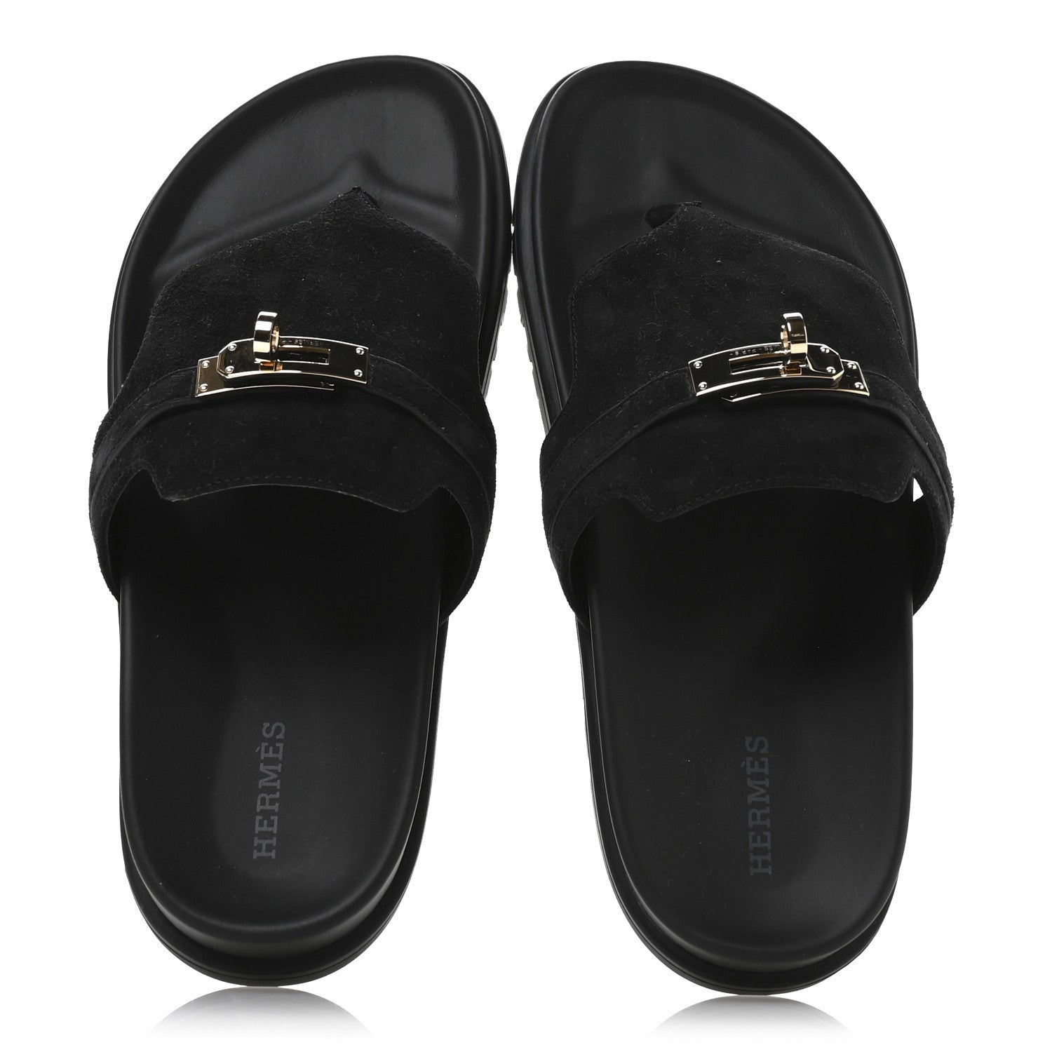 Hermes Suede Goatskin Womens Empire Sandals 38 Black 2 of 9