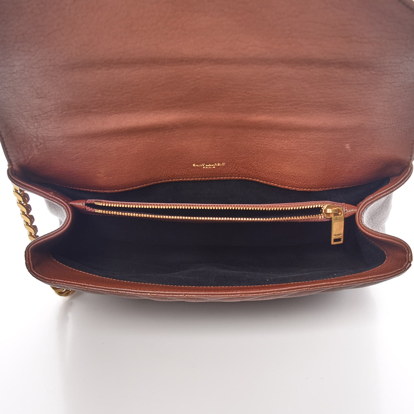 Sheepskin Matelasse Chevron Monogram Large College Satchel Cognac