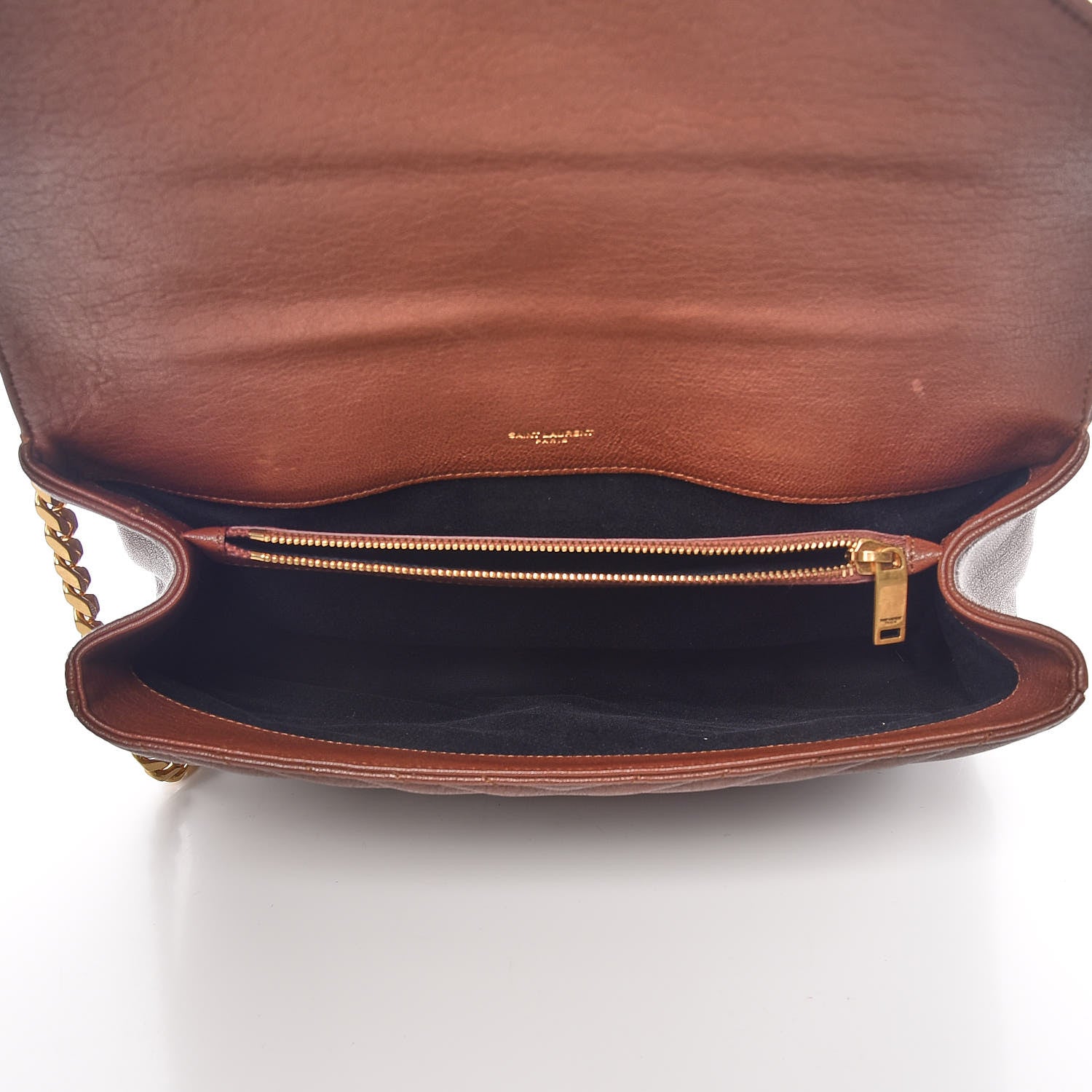 Saint Laurent Sheepskin Matelasse Chevron Monogram Large College Satchel Cognac 6 of 14