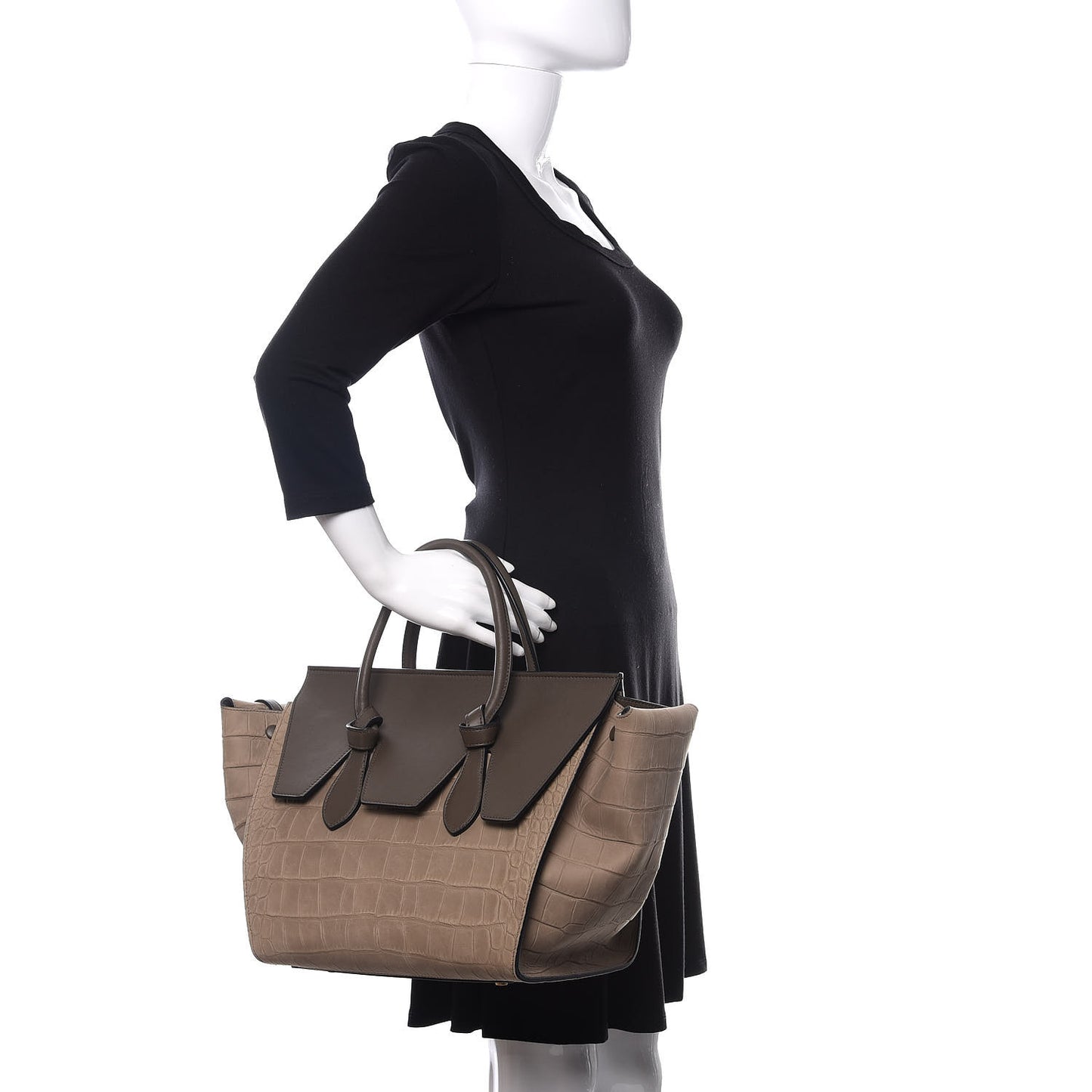 Crocodile Embossed Nubuck Calfskin Small Tie Knot Tote Grey