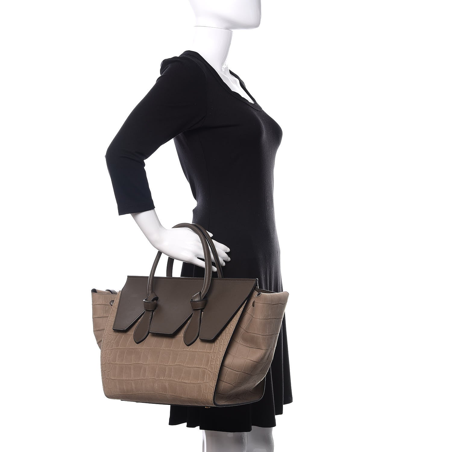 Celine Crocodile Embossed Nubuck Calfskin Small Tie Knot Tote Grey 2 of 10