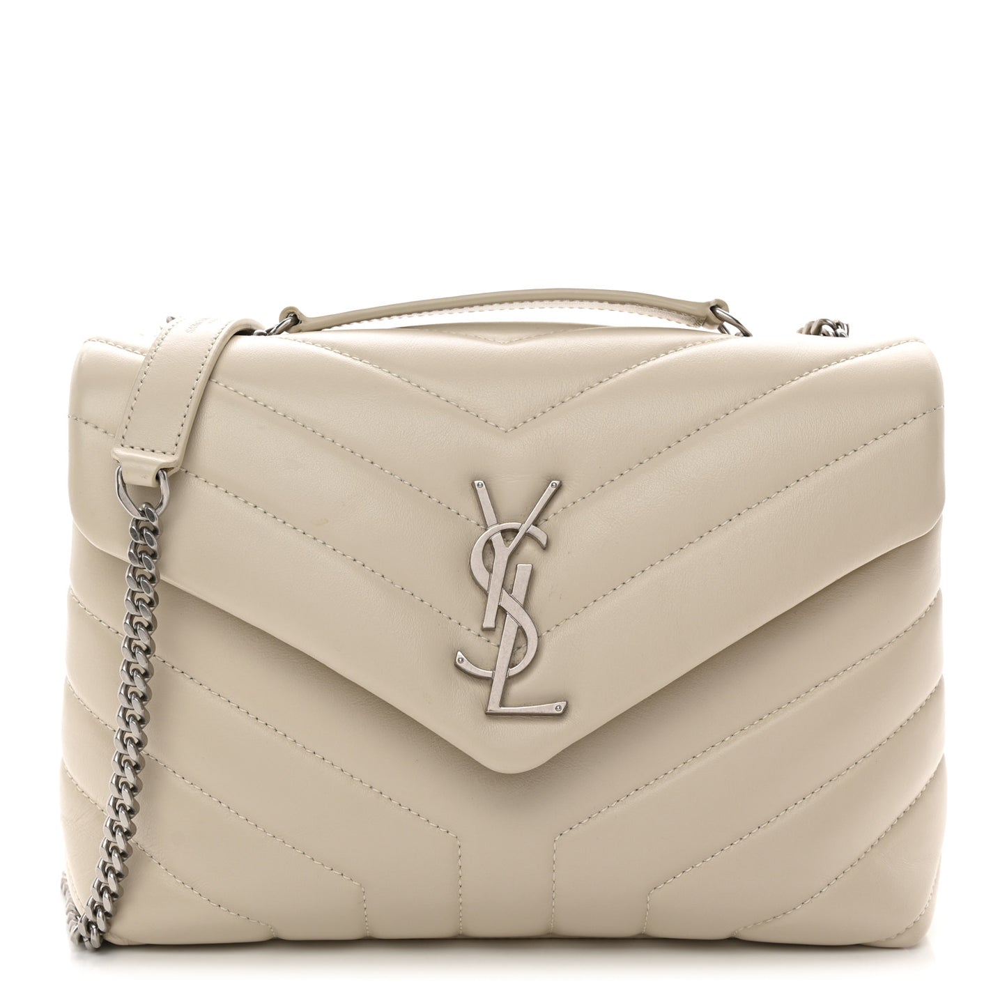Calfskin Y Quilted Monogram Small Loulou Chain Satchel Ivory