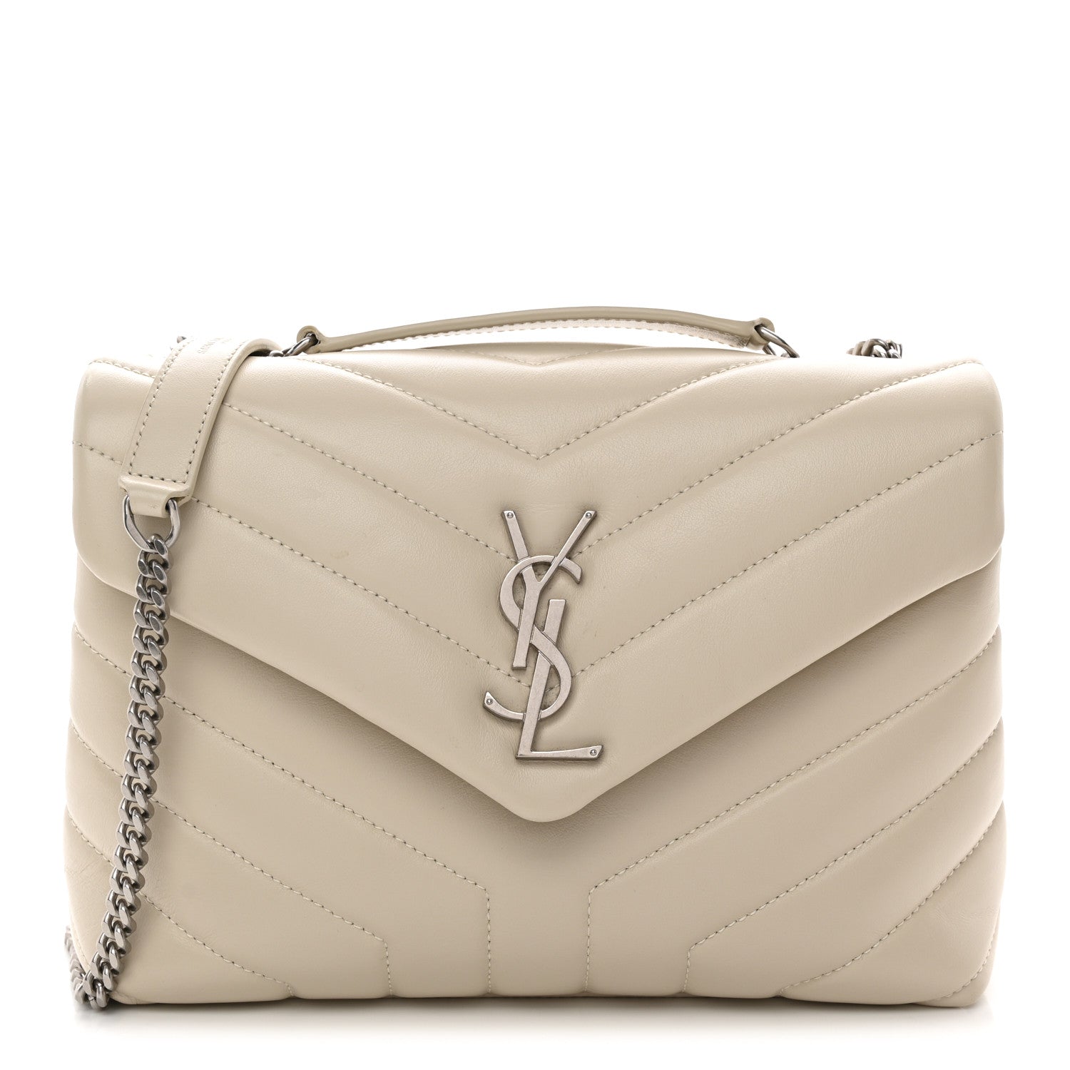 Saint Laurent Calfskin Y Quilted Monogram Small Loulou Chain Satchel Ivory 1 of 11
