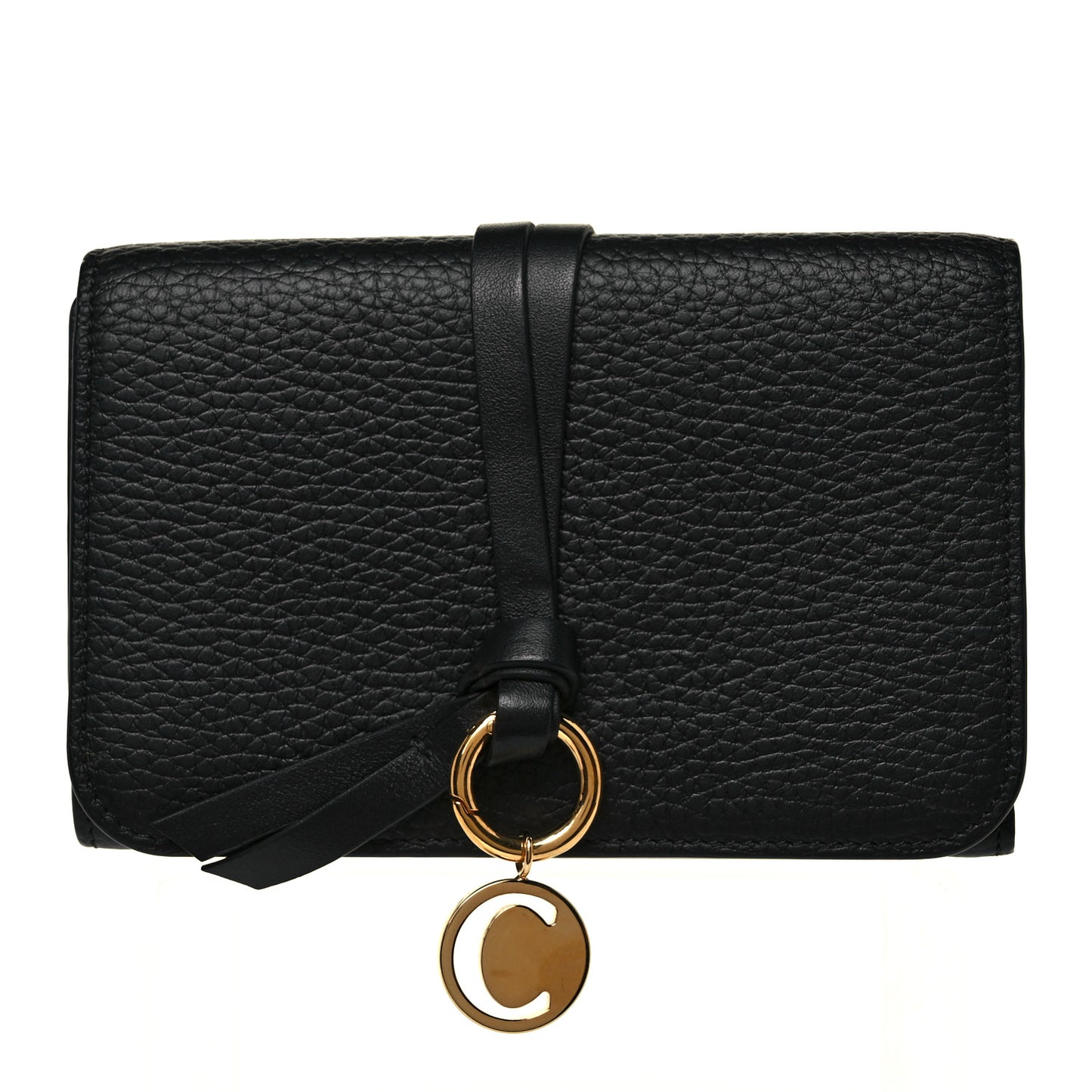 Grained Calfskin Alphabet Compact Wallet Black