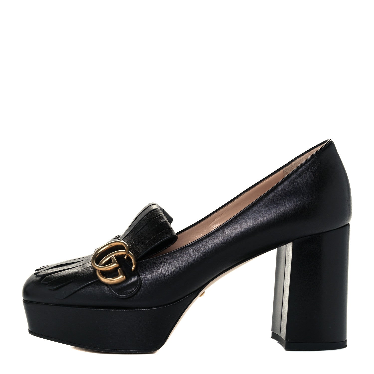 Gucci Malaga Kid GG Marmont Fringe Platform Loafer Pumps 39.5 Black 1 of 11