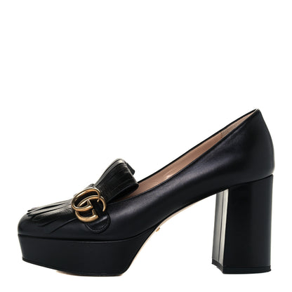 Gucci Malaga Kid GG Marmont Fringe Platform Loafer Pumps 39.5 Black 1 of 11