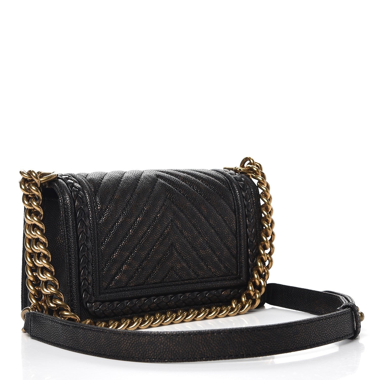 Chanel Patinated Calfskin Braid Around Chevron Small Boy Flap Brown 4 of 11