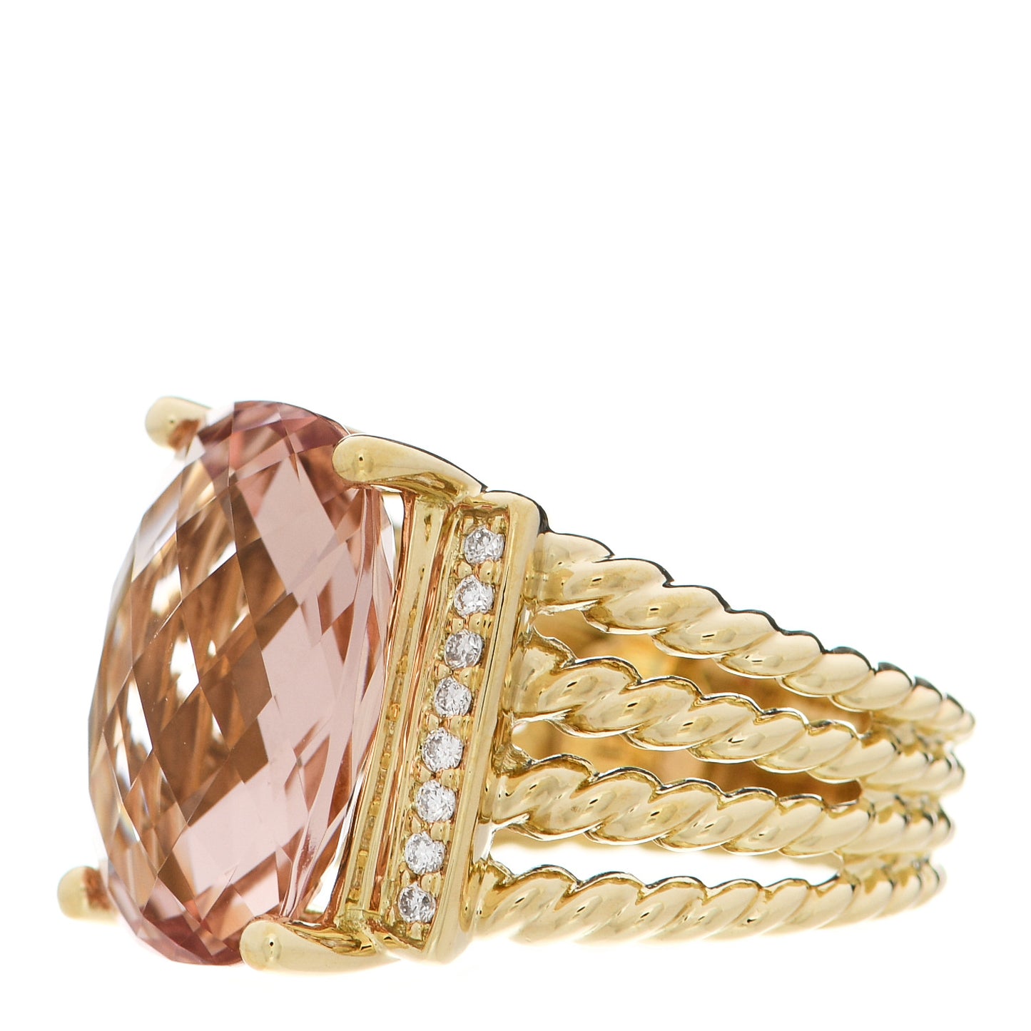 18K Yellow Gold Diamond Morganite 16mm Wheaton Ring 51 5.75