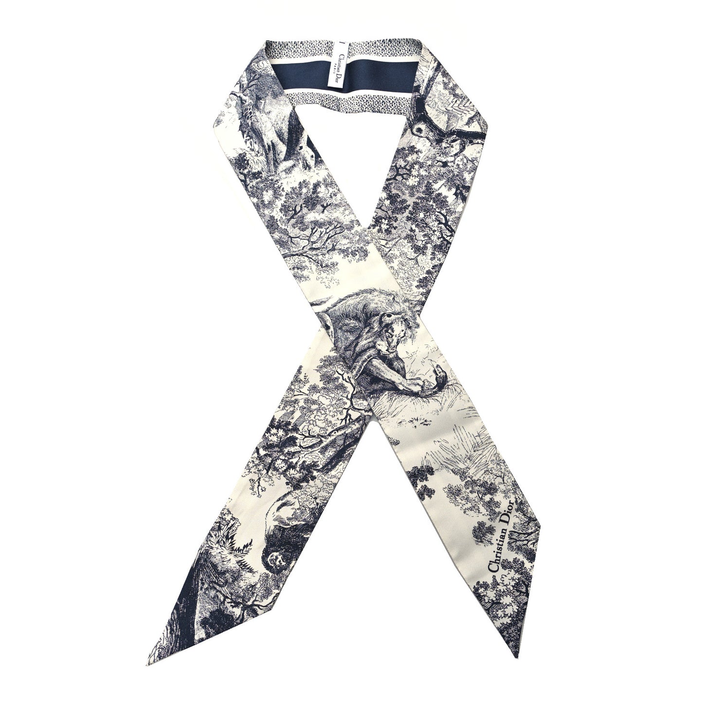 Silk Toile De Jouy Reverse Capri Mitzah Scarf Navy Blue