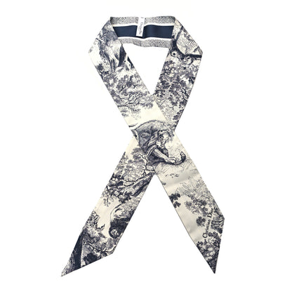 Christian Dior Silk Toile De Jouy Reverse Capri Mitzah Scarf Navy Blue 1 of 3